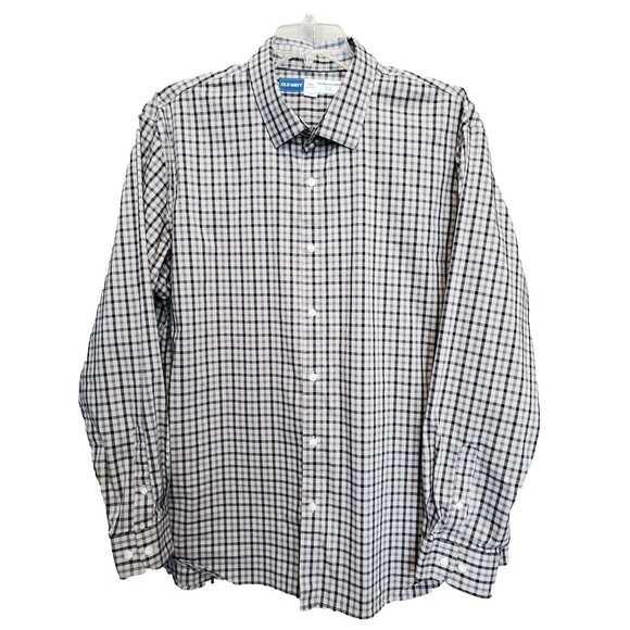 Old Navy Men's Gray Plaid Slim Fit  Pre Signature Button-Up Shirt Size XXL - Picture 1 of 6